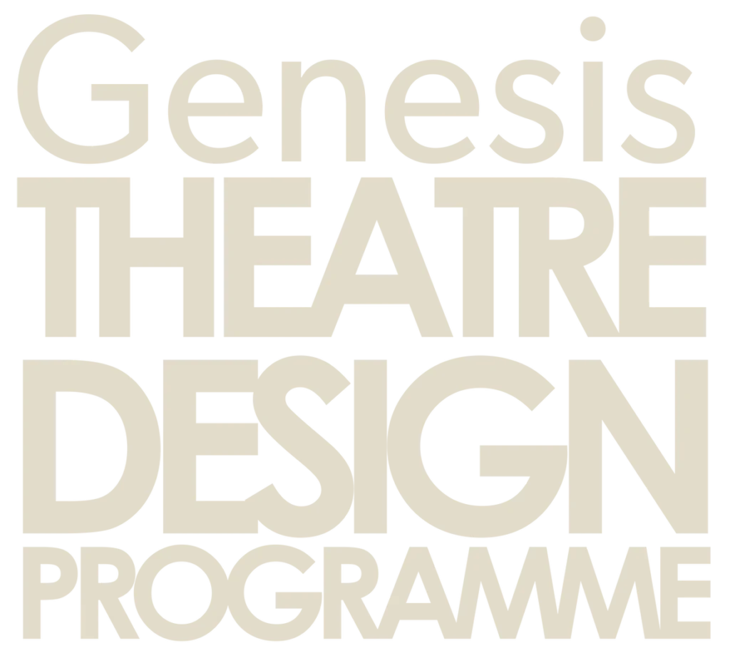 The text 'Genesis Theatre Design Programme' in off white against a plain background.